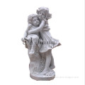 Outdoor Stone Children Sculpture Life Size Boy and Girl Marble Garden Statue